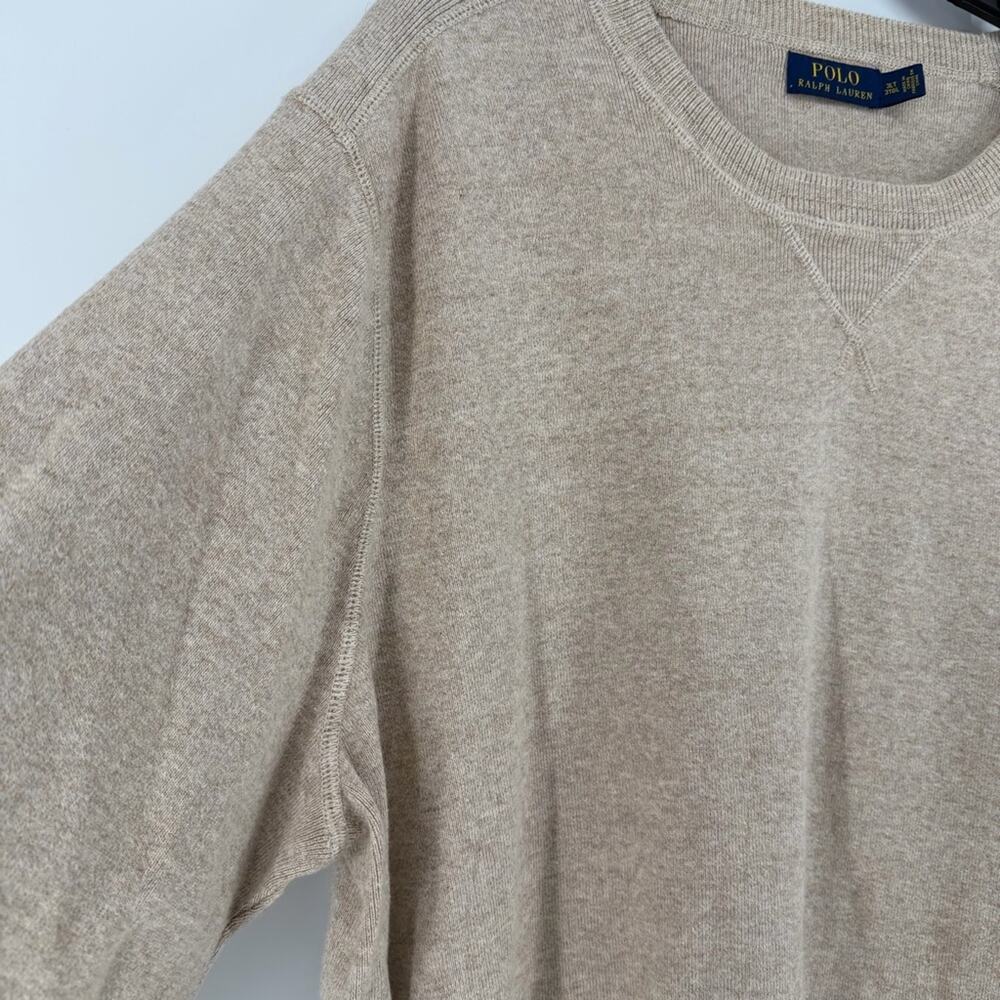 POLO Ralph Lauren Crewneck Cotton Sweater Beige Mens Size 3LT Casual Preppy - Picture 4 of 10
